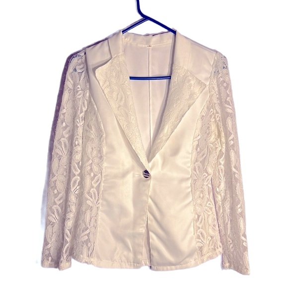 S Women Lace Single Button Shirt Open Front Lapel Neck Long Sleeve - Picture 3 of 14